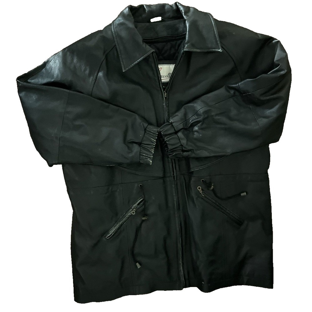 Excelled Genuine Leather Black Motorcycle Biker Jacket Mens Size L